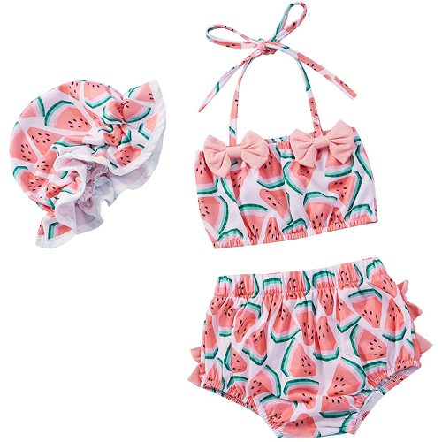 Toddler Girl Swimsuits Infant Baby Girl Bathing Suit Bikini Sets Swimwear 3 Piece Summer Beach Outfit Top Shorts Hat 6-12 months