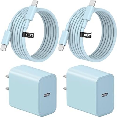 10FT iPhone 17 16 15 Charger Fast Charging USB C Charger Block Type C Chagrer Fast Charging 2-Pack for iPhone 17/17 Plus/17 Pro/17 Pro Max/iPhone 16/16 Plus/16 Pro/16 Pro Max/15/15 Pro Max(Blue)