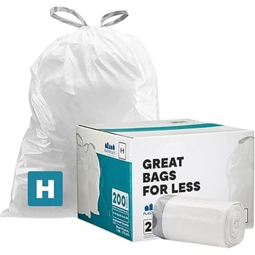 Plasticplace Custom Fit Trash Bags Compatible w Simplehuman Code H Drawstring Bags 8-9 Gallon Tear-Resistant Liner 200 Count Heavy-Duty Waste Disposal
