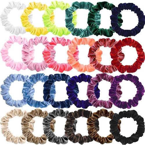Small Funtopia Velvet Scrunchies, 24 Pcs Colorful Hair Ties for Thick and Thin Hair, Soft Mini Elastic Ponytail Holders and Rubber Bands Hair Accessories for Women and Girls