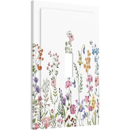 Rustic Wild Floral Vintage Watercolor Flower Single Toggle Light Switch Plates Cover Decorative 1 Gang Wall Plate Electrica Faceplate for Bathroom Bedroom Decorate Accessories