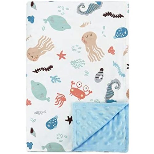 POSENPRO Baby Blanket for Boys Girls, Soft Plush Minky Baby Blanket with Dotted Backing, Lovely Ocean Animals Double Layer Toddler Receiving Blanket Throw for Stroller & Crib, 30 x 40 Inches