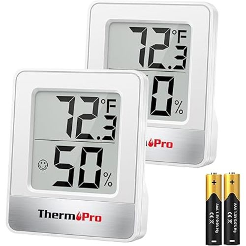 ThermoPro TP49 2 Pieces Digital Hygrometer Indoor Thermometer Humidity Meter Mini Hygrometer Thermometer with Temperature and Humidity Monitor Room Thermometer