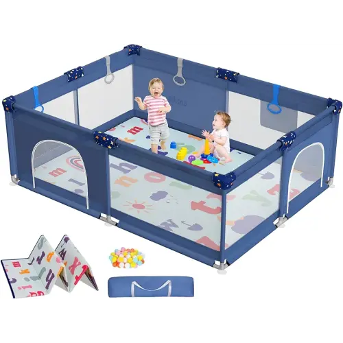 CoziBB Baby Playpen with Mat, 71" × 59" Extra Large Playpen for Toddler, Baby Playard with Breathable Mesh, Fence Play & Sleep Area for Indoor & Outdoor