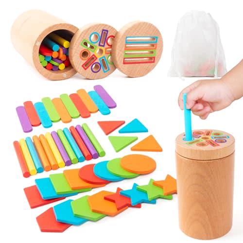 Montessori Wooden Toddler Toys， 3-in-1 Fine Motor Skills Learning Set ，Educational Color Sorting Sensory Toys for 3+ Year ， Teaches Object Permanence & Cause-Effect ，Gifts for Boys & Girls