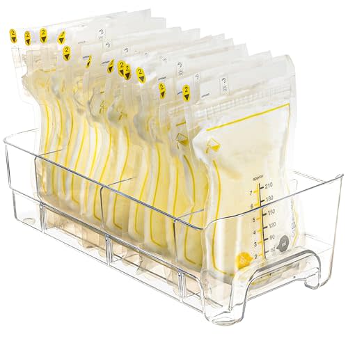 Audend (4 Pack) Breast Milk Bags Freezer Storage Organizer, Space Saving Clear Plastic Breastmilk Refrigerator Container Tray, Fridge Frozen Breast Feeding Freeze Milk Bins