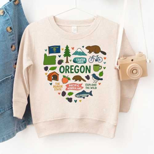 Oregon Kids Sweatshirt: USA States National Park Travel Gift - Toddler Sweater with State Symbols Baby Bodysuit for Family Vacation