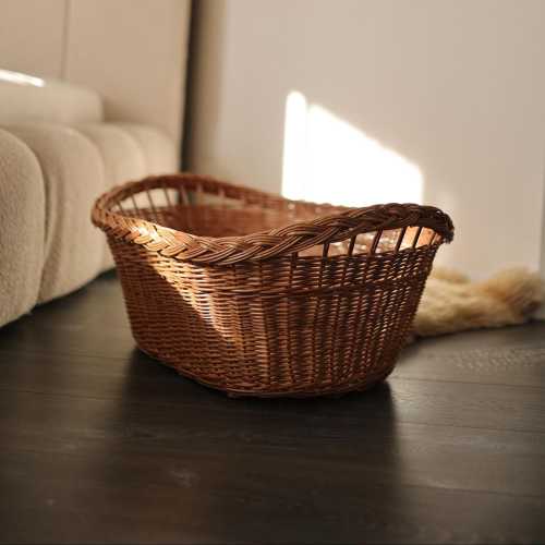 Large 28in/70cm Handwoven Natural Wicker Laundry Basket, Oval Boho Storage Hamper
