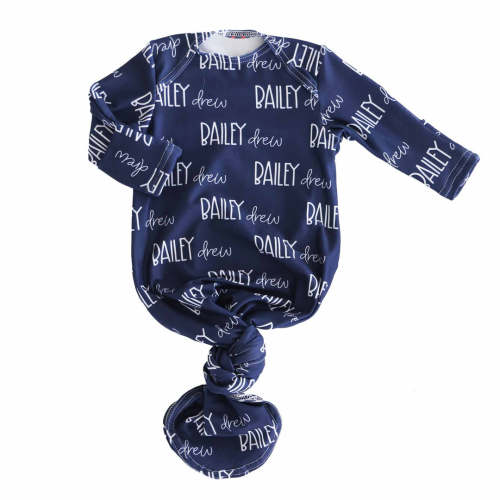 Personalized Font Duo Newborn Baby Knot Gown | Best Selling Blues