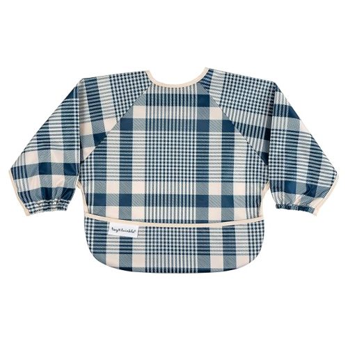 Tiny Twinkle Long Sleeve Bib for Babies & Toddlers | Waterproof Smock Bib for Eating | Machine Washable & Mess-Proof Feeding Essentials | Newborn Shower Gift (Gingham, Small 6-24 Months)