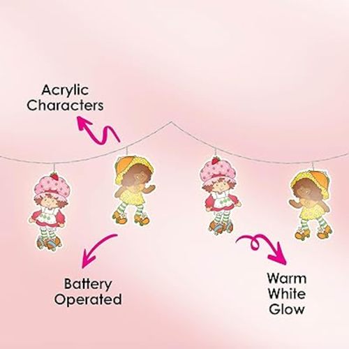 Strawberry Shortcake Berry Besties String Light 6.5FT - Battery Operated String Lights with 8 Warm White LEDs - Indoor Decorative Fairy Lights for Bedroom, PET Build, 20cm LED Spacing, 60cm Lead Wire