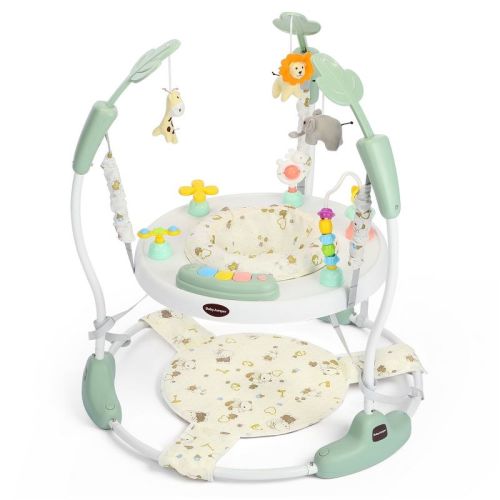 Kinder King Baby Activity Center Jumper, 360° Rotating Seat, 3-Level Adjustable Height, Interactive Toys, Removable Foot Mat, Green