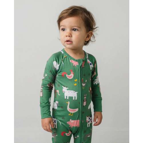 Green Farm Animals Bamboo Convertible Zippered Romper