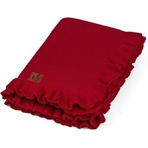 Ruffle Knit Blanket for Baby - 100% Luxury Soft Cotton Knit Warm Cozy Cuddle Stroller Crib Blanket for Newborns, Infants, & Toddlers (Red X-mas)