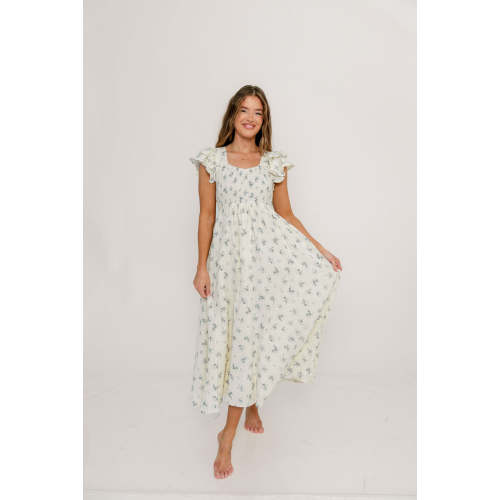 Mikel 100% Cotton Maxi Dress in Blue