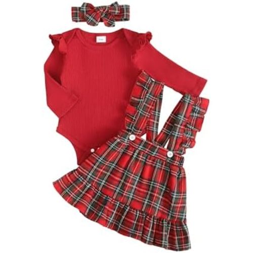 Kucnuzki Newborn Baby Girl Clothes Toddler Long Sleeve Ruffle Romper Top Infant Skirt Set Little Girl Overall Dress