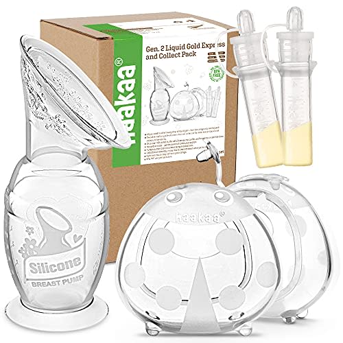 Haakaa Manual Breast Pump & Ladybug Breast Milk Collector & Colostrum Collector Set (100ml/4oz with Base)