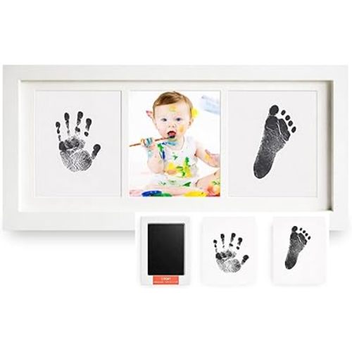 Baby Handprint & Footprint Kit with Frame – Inkless Mess-Free Ink Pad, Non-Toxic Newborn Keepsake, Baby Shower & Father Day Gift for Boys & Girls, Dog & Cat Paw Print Kit