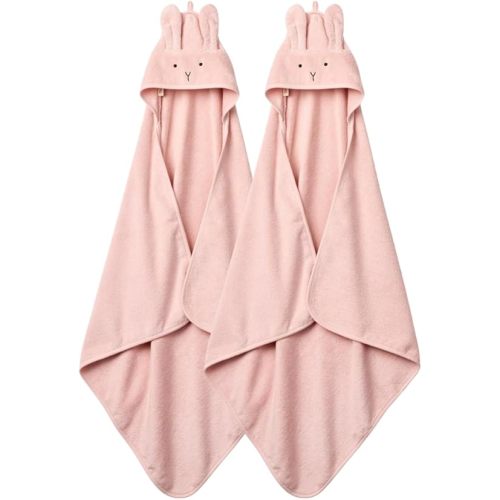 Baby Hooded Towel – Organic Cotton Baby Bath Towels, 32" x 32" Super-Soft and Absorbent Baby Towels for Newborn Baby Girls 2-Pack (Rabbit Blush)