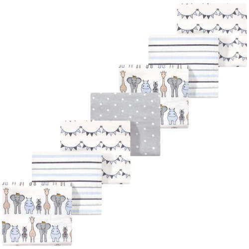 Luvable Friends Hudson Baby Flannel Receiving Blankets 7pk, Royal Safari Wildlife