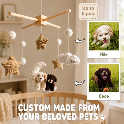 Pet Moon | Brown | Personalized Crochet Pet Baby Mobile – ByBeeBoo