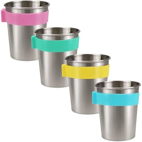 SOPHICO Magnetic Hanging Cups for Toddlers Kids and Adults, Hanging Cup on Fridge or Water Coolers, for Independent Drinkers (Mix, Stainless Steel)