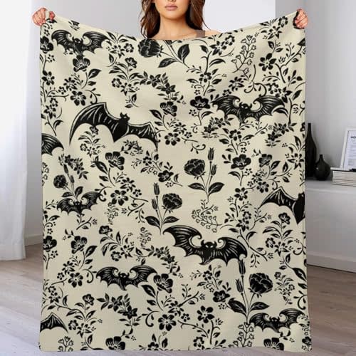 Bat Flower Throw Blanket for Teens Boys Girls and Adults Soft Warm Cozy Funny Midweight Food Flannel Blankets for Couch Sofa Bed Camping Travel Home Decor 40" X 50"