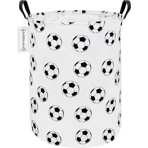 QUEENLALA Large Storage Basket,Laundry Hamper/Bathroom/Home Decor/Collapsible Round Storage Bin,Boys and Girls Hamper/Boxes/Clothing(Round-Football)