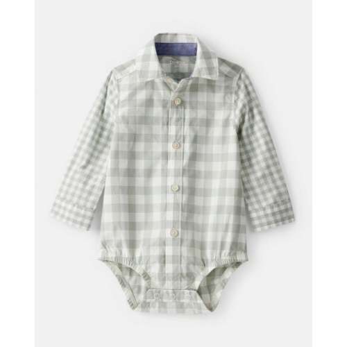 Baby Boy Plaid Long-Sleeve Button-Down Bodysuit - Green - OshKosh B'gosh | Carter's