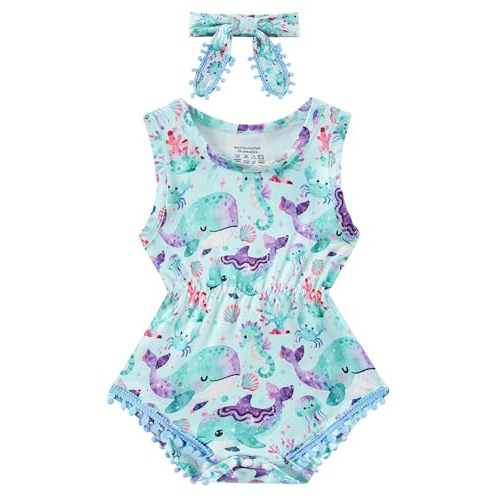BFUSTYLE Baby Girl Clothes 0-24 Months Outfit Sleeveless Infant Romper Bodysuit with Headband