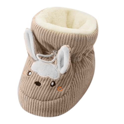 Povozer Baby Boys Girls Cozy Fleece Booties with Grippers Slipper Socks Toddler Crib Winter Shoes for Boys Girls(Khaki,12-18 Months)