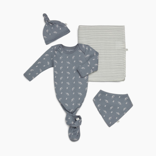 Tiny Kind The Knotted Gown 4 Piece Set - Grey Leaf, 0-3 M