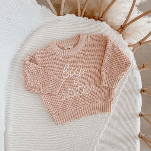 'Big Sister' Mini Knit Sweater - Pink Lemonade