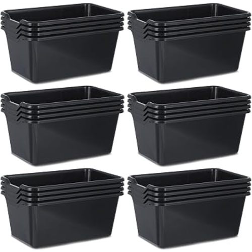 gisgfim 24 Pack Plastic Cubby Bins Book Bins for Classroom, Black