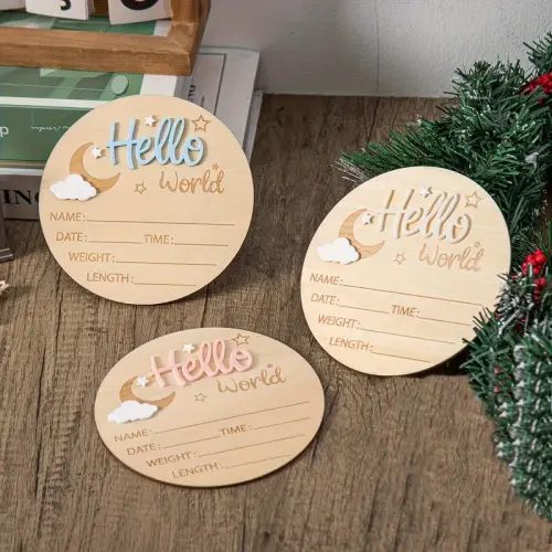 Wooden Hello World Milestone Birth Announcement Sign, Wooden - TikTok Shop