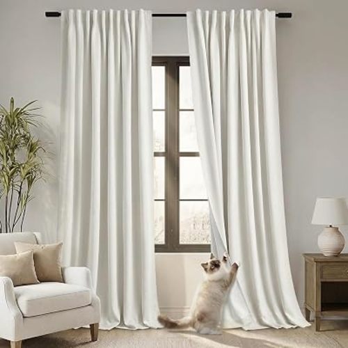 PANELSBURG Extra Wide Curtains 70 Inches Wide for Living Room, Black Out Large Window Linen Blackout Curtain Drapes for Bedroom Sliding Glass Door,70 Width by 90in Length,Cream