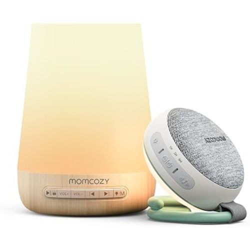 Momcozy Baby Sleep Bundle: Portable Sound Machine and App Remote Control White Noise Machine (Wood) for Sleeping, Baby Registry, Newborn Essentials, Baby Shower Gifts