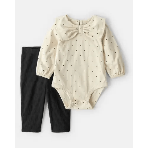 Baby Girl 2-Piece Bow Bodysuit & Pant Set - Cream/Black | Carter's