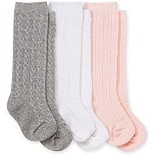 Burt's Bees Baby baby-girls Baby Girls Set of 3 Cable Knit Knee-high Organic Cotton Stockings Socks