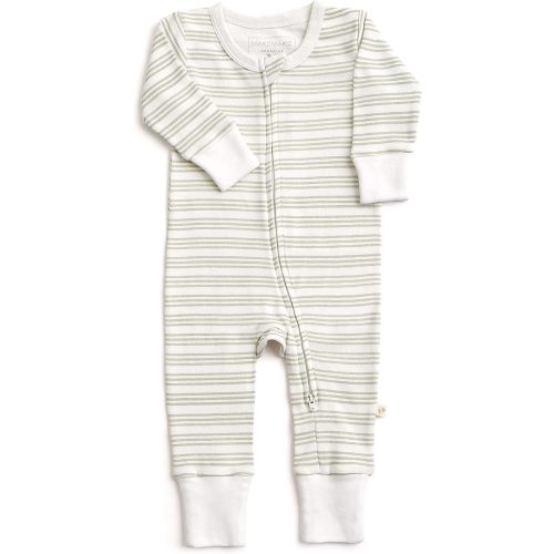 Makemake Organics GOTS Certified Organic Baby Clothes 2-Way zip romper Footie Onesie Gender Neutral Baby Boy Girls - Foam Stripes - 0-3 Months