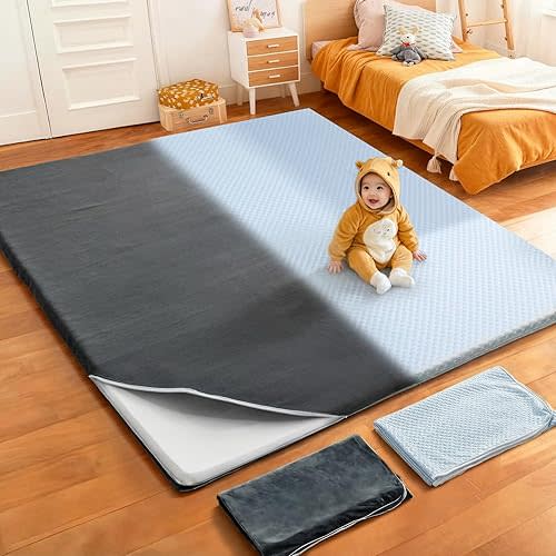 Mallify 1.3" Thick Baby Play Mat for Floor, 50''x50'' Cooling Mat with Dual Surface Removable Cover, Soft Velvet Playpen Mat for Tummy Time, Non-Slip Backing Crawling Mat for Toddlers, Infants