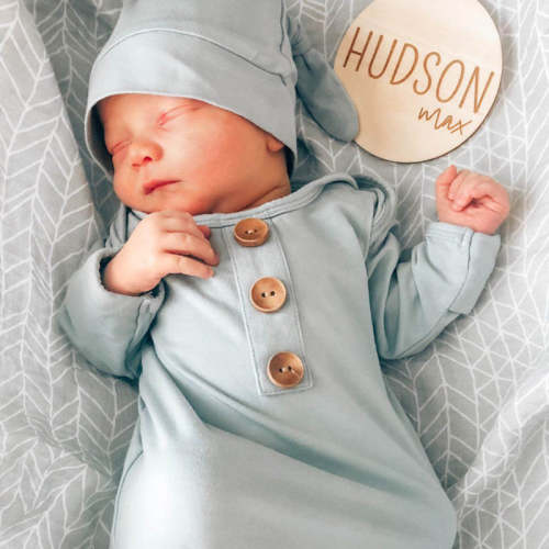 Caden Lane Solid Light Dusty Blue Bamboo Knot Gown & Hat - Shop