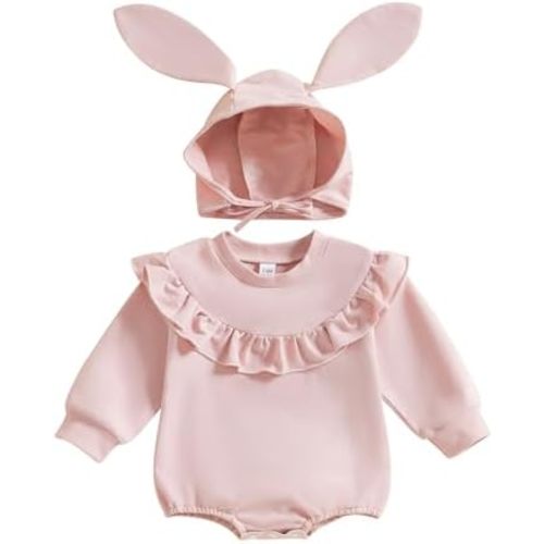 My First Easter Baby Girl Outfit Long Sleeve Romper Pompom Onesie Newborn Girl Outfits Clothes with Bunny Hat