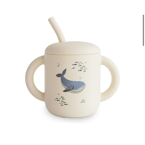 mushie 100% Silicone Training Cup & Straw for Toddlers | 6 Months+ (Whales)