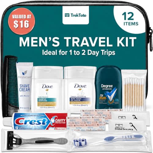 Mens Travel Kit Travel Essentials TSA Approved Toiletry Bag & Toiletries | Shampoo, Body Wash, Deodorant, Toothpaste, Shaving Cream, Razor, Toothbrush, Comb. Mens Kit For Flights, Travel And Gym