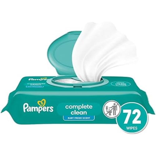 Pampers Baby Wipes, Complete Clean Baby Fresh Scented Wipe, Gently Cleans Head to Toe, 72 Total (1 Flip-Top Packs)