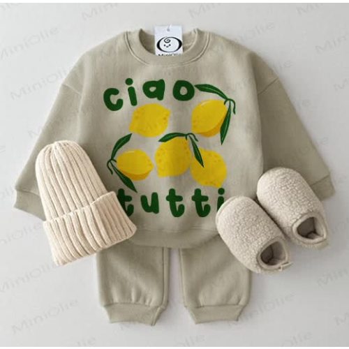 CIAO TUTTI Baby Lemon Sweatshirt Grey Green 2-piece Set