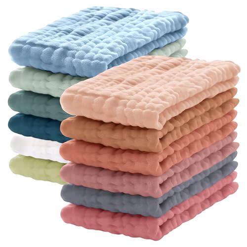 12 Pack Muslin Burp Cloths 100% Cotton Muslin Cloths Large 20''x10'' Extra Soft and Absorbent Baby Burping Cloth - Rust and Teal Mix