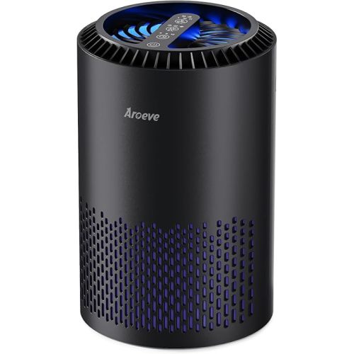 AROEVE Air Purifiers for Bedroom Home, Air Purifier For Smoke Pollen Dander Hair Smell Air Cleaner with Sleep Mode Speed Control For Bedroom Office, MK01- Black(Available for California)