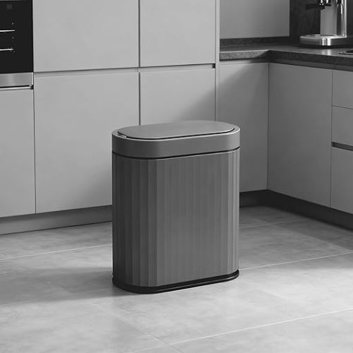 Bathroom Motion Sensor Trash can, 2 Gallon Automatic Garbage Can, Slim Plastic Smart Trash Can with Lid, Commercial Intelligent Trash Bin for Bedroom, Bathroom, Office, Brown Gold